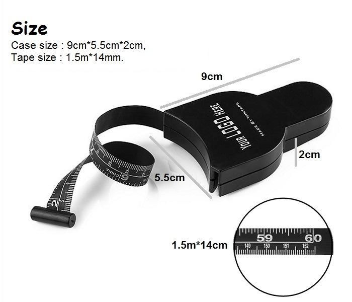 Black 1.5m Wasit Body Tape Measure Printed with Your Logo