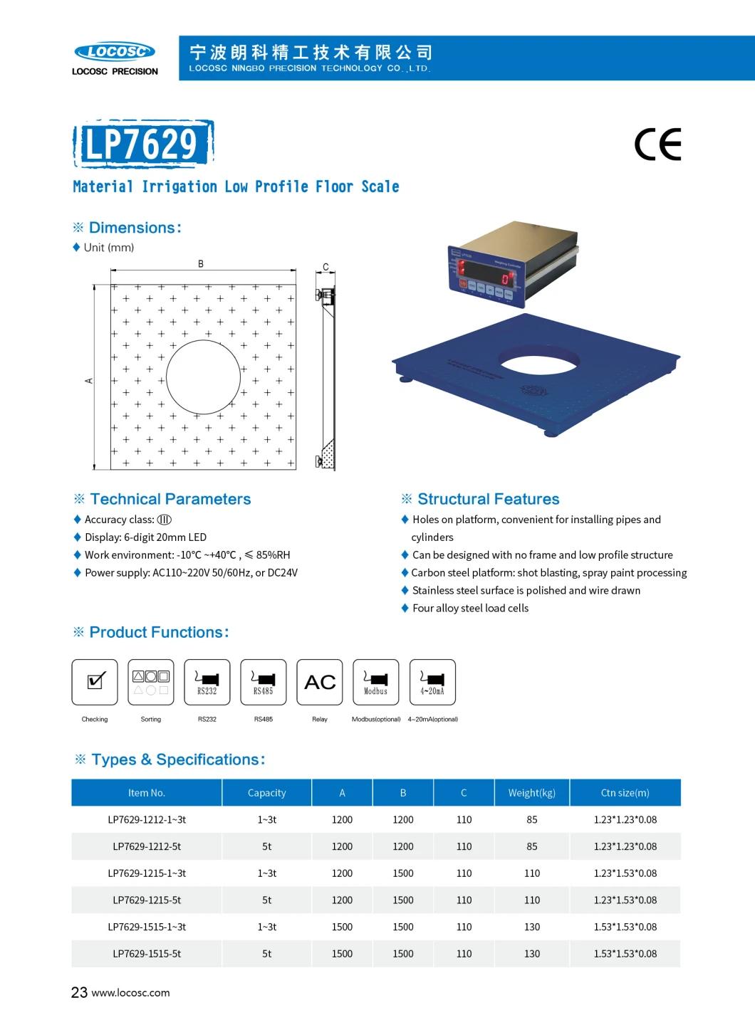 1~5t Material Irrigation Low Profile Platform Scale with RS232 Modbus