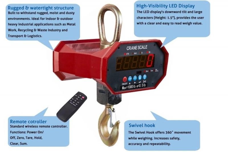 3ton 5ton 10ton Customized LCD Display Steel Hook Electronic Weighing Ocs Crane Scale