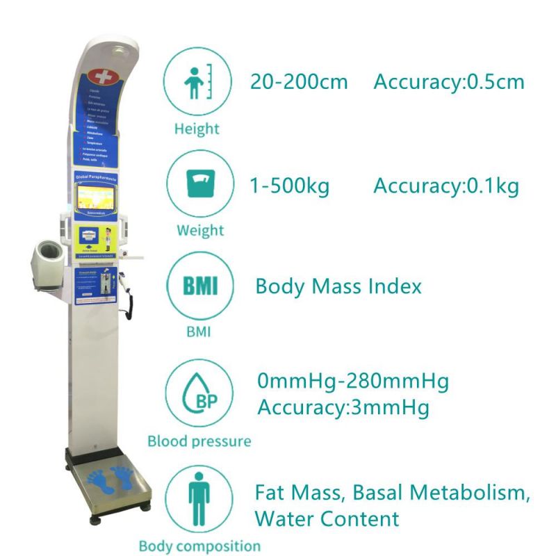 Intelligent Voice Coin Operation Weight and Height Scale Health Checkup Machine Blood Pressure and Fat Measuring Scales