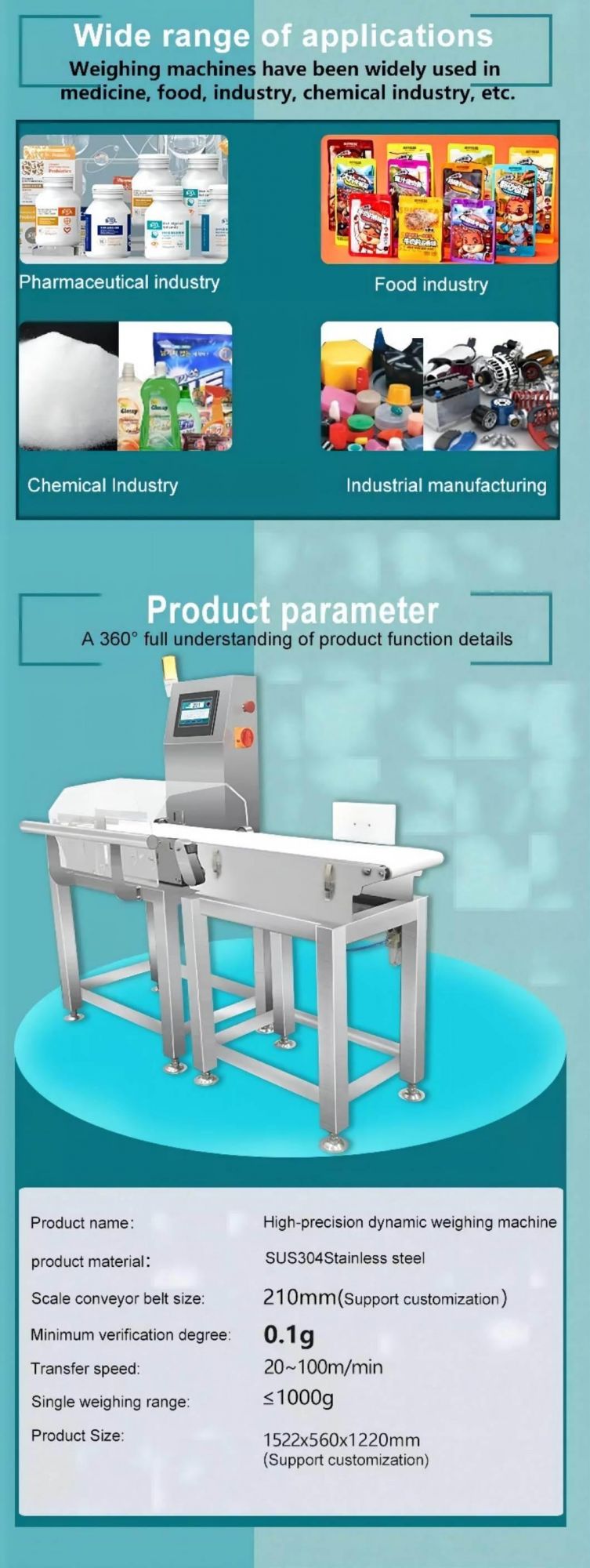 Dynamic Checking Weigher / Automatic Weight Checker/ Belt Conveyor Weighing Scale