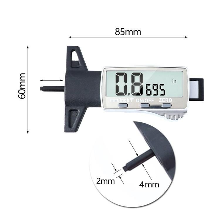 Fractional Digital Tire Tread Depth Gauge 0-25.4mm Metric/Imperial Large Screen Tire Tread Depth Gauge