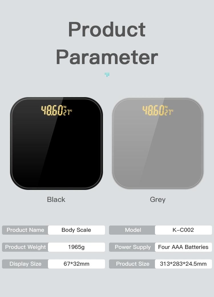Kg Lb St Tempered Glass ABS Material Ultra-Thin LED Screen Electronic Scale with Weather Temperature