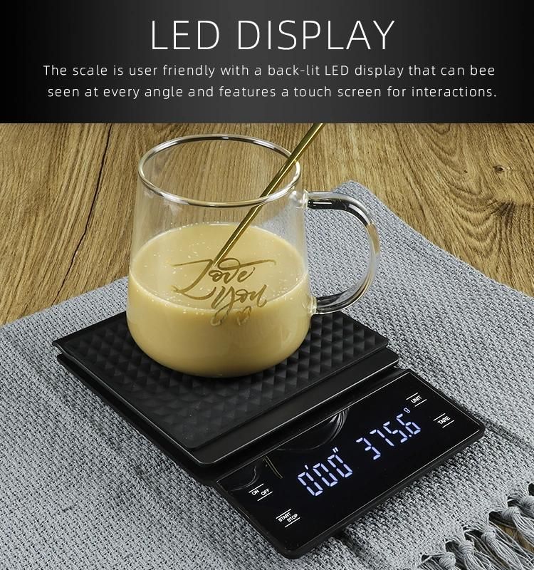 3kg/0.1g Coffee Scale LED Display Touch Screen Food Scale