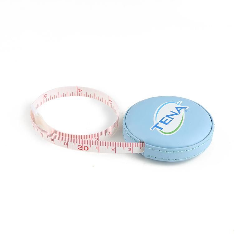 Round Blue PU Wrapped Measuring Tape Printed with Your Logo
