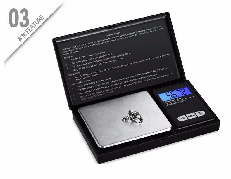 200g 0.01g Precision Mini LCD Digital Electronic Pocket Jewelry Gold Diamond Scale with Gram Capacity (BRS-PS02)