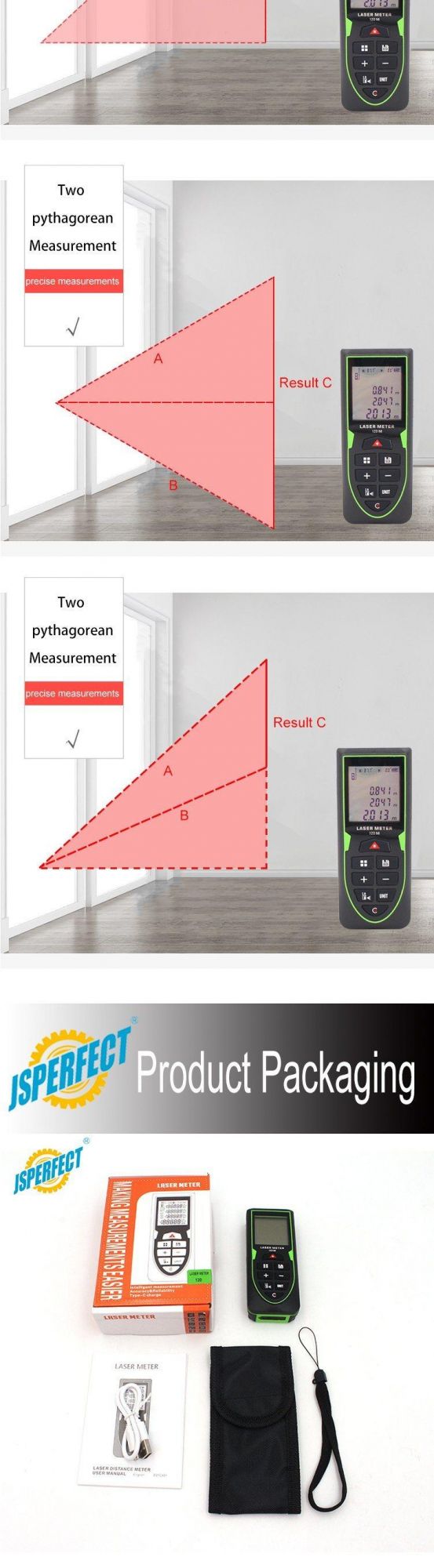 Hot Sale Outdoor USB Rechargsble Battery 120m Green Laser Measurement Custom Tool Laser Distance Meters