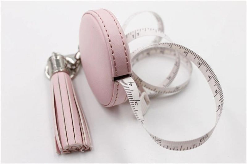 Custom Mini Retractable Tape Measure Leather 1.5m with Tassel Keyring