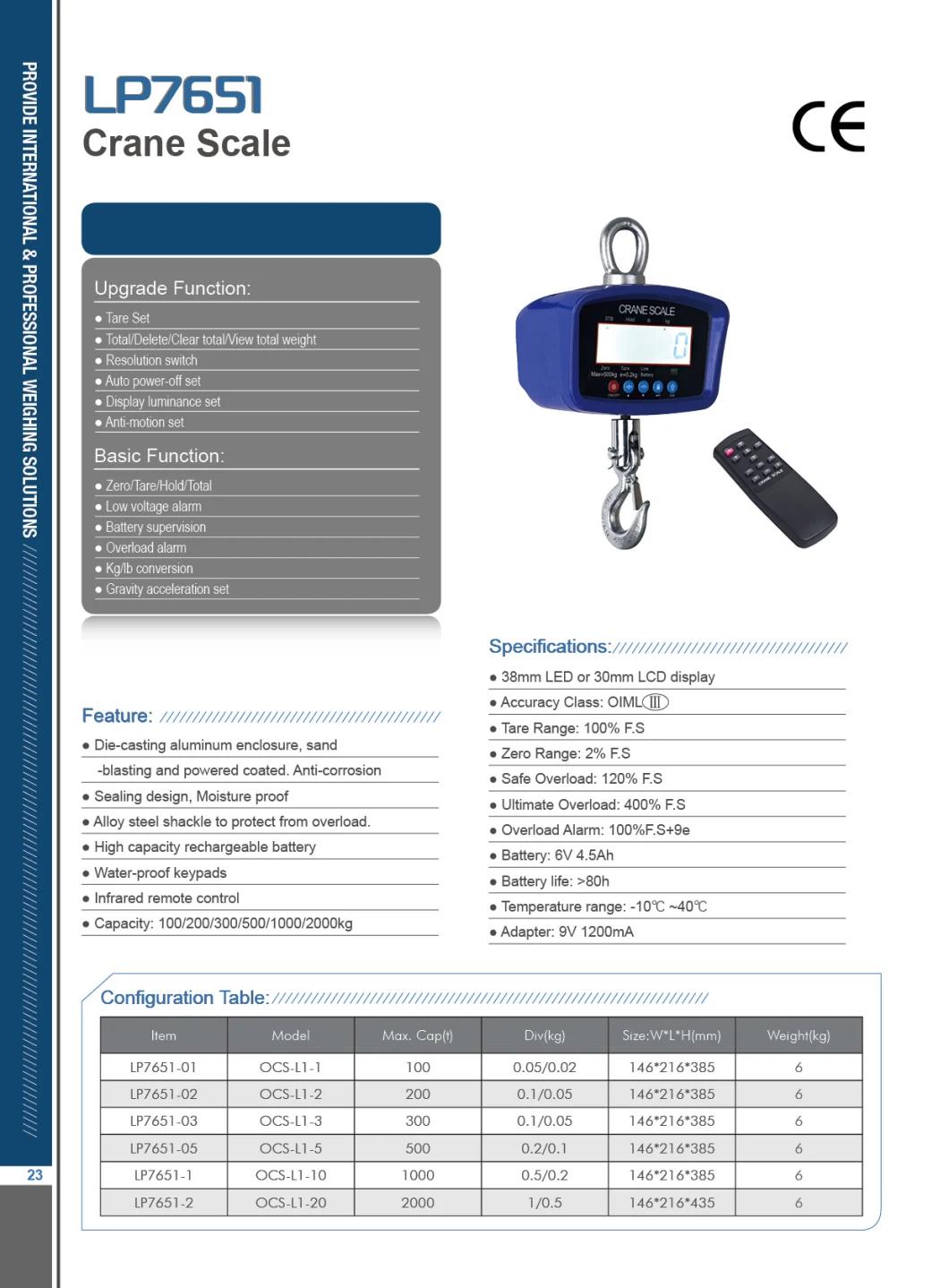 Digital Hook Crane Scale 200kg 300kg 500kg with Factory Price