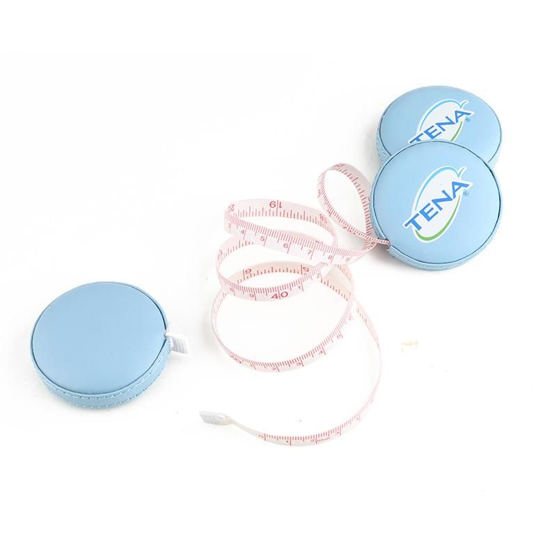Round Blue PU Wrapped Measuring Tape Printed with Your Logo