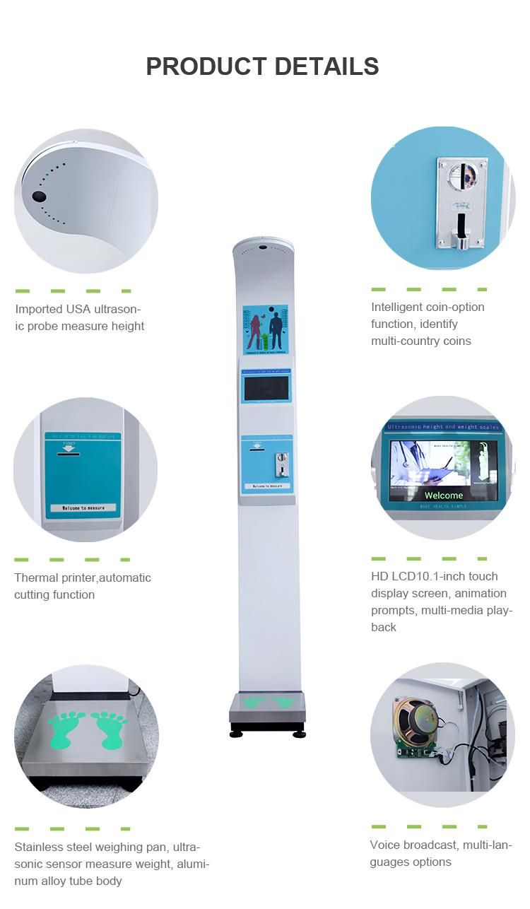 Advertising Type Coin Operated Height and Weight Scale with Bluetooth WiFi LAN