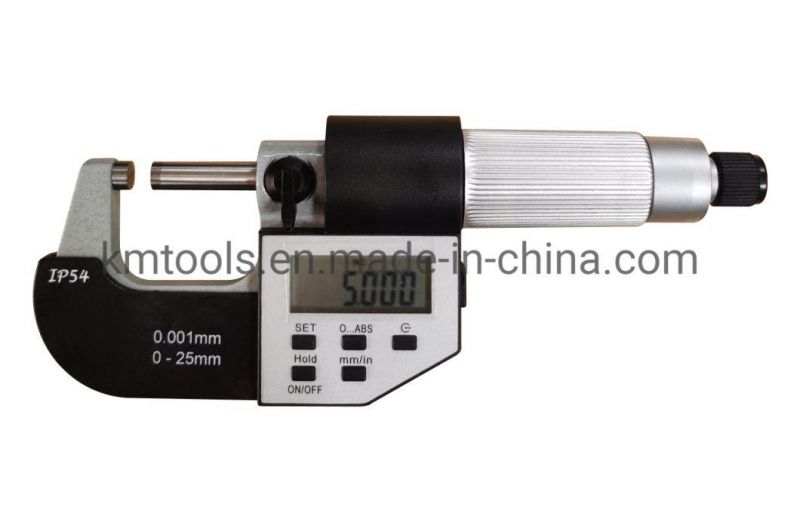 0-25mm IP54 Protection Degree Five Buttons Digital Outside Micrometer