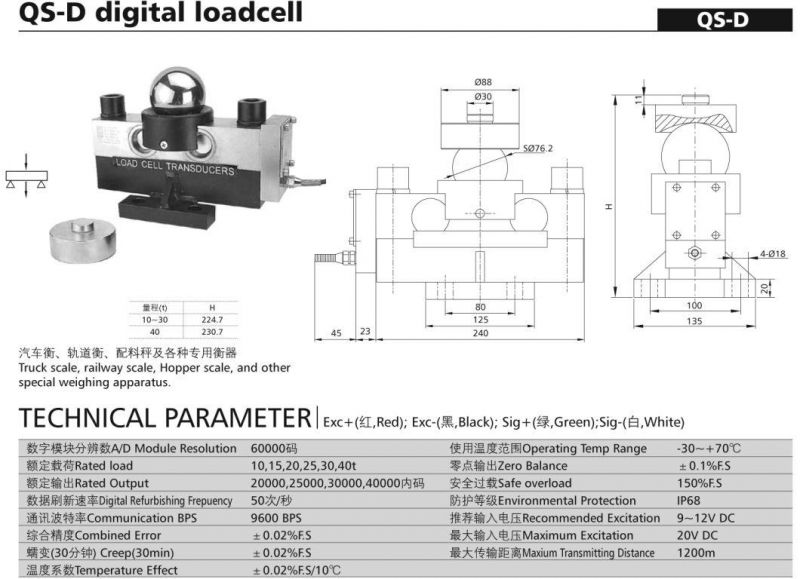 Keli High Accuracy Digital Loadcell QS-30t for Weighing Scale