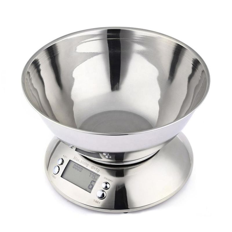 Stainless Steel Electronic Kitchen Weighing Scale with Removable Large Bowl