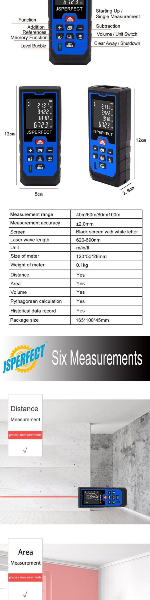 Jsperfect Laser Distance Meter Laser Rangerfinder Laser Measurement