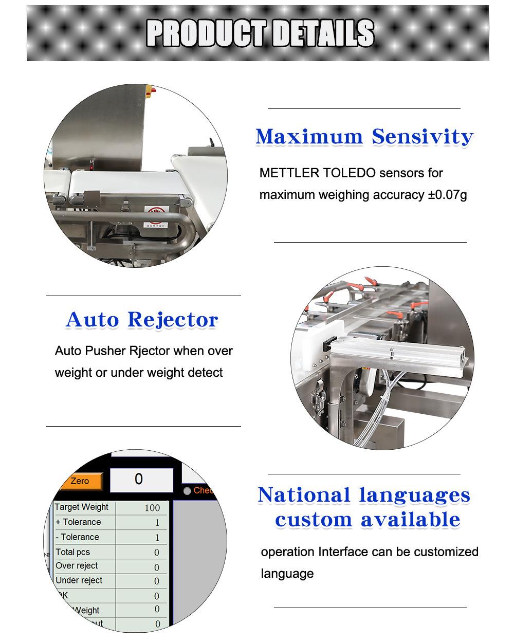 Packaging Line Automatic Conveyor Belt Food Check Weigher Machine