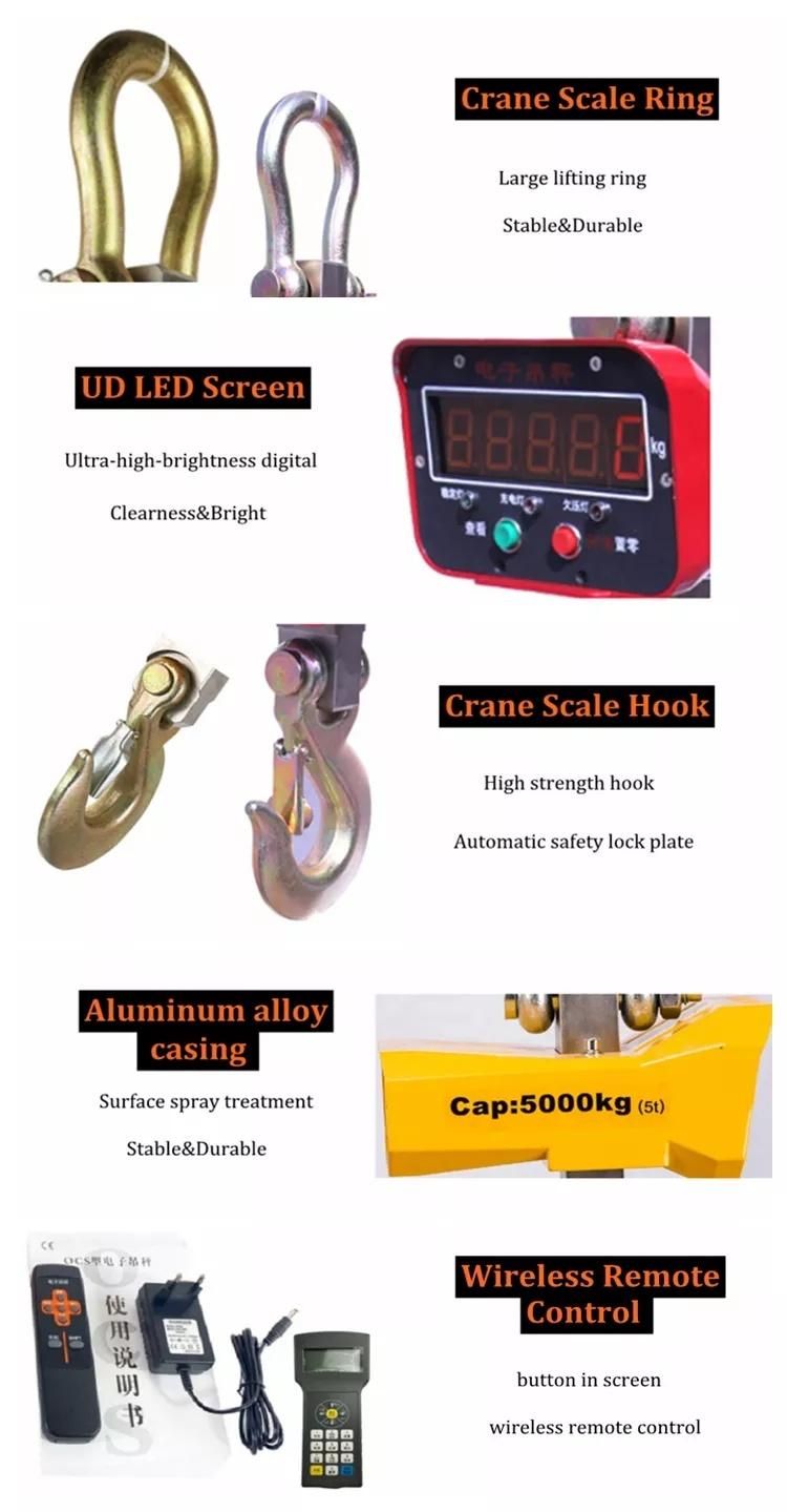 40 3000 Kg 5t Hanging Hook Crane Weighing Scale Digital