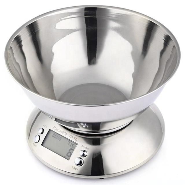 Stainless Steel Electronic Kitchen Weighing Scale with Removable Large Bowl