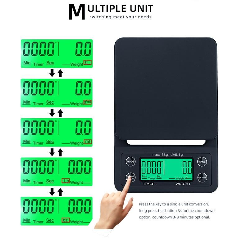 3000g 0.1g with Timer Digital Kitchen Coffee Weighing Scale