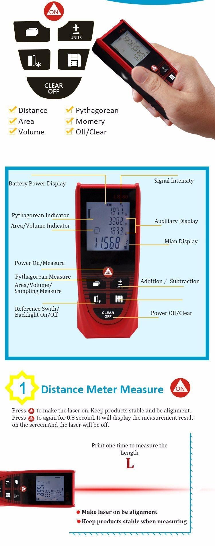 Clear Optical Measurement Tool Laser Range Finder 40m