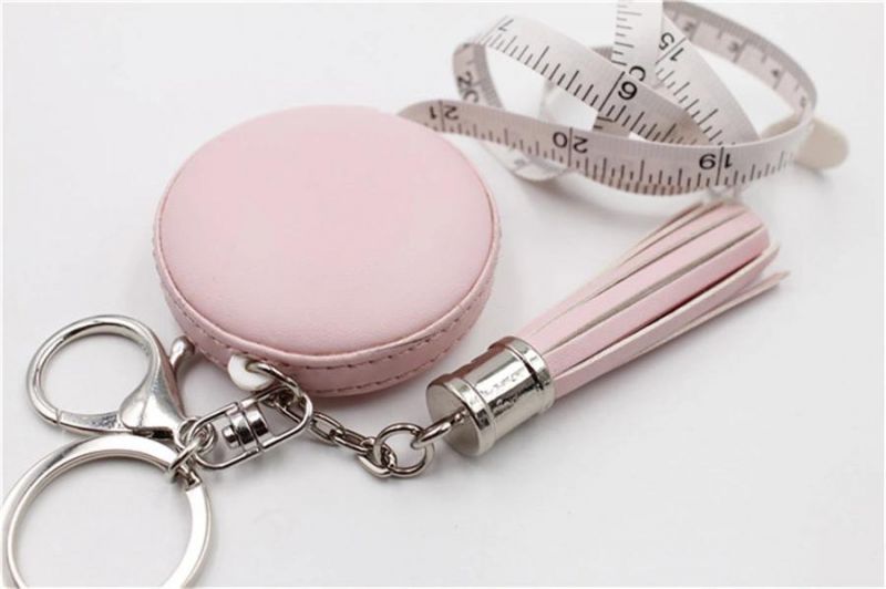 Custom Mini Retractable Tape Measure Leather 1.5m with Tassel Keyring