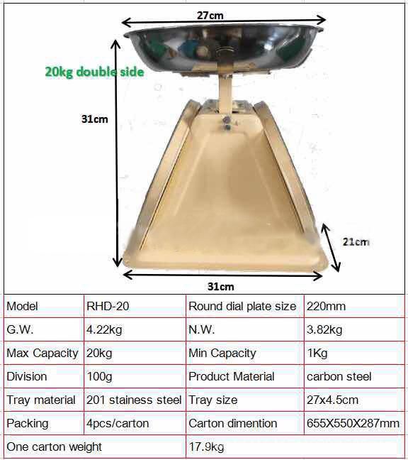 Good Quality Durable Mechanical Double Dial Spring Scale with Tray