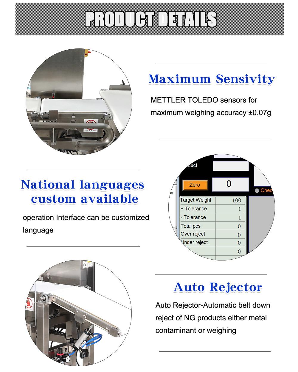 Sensitive Touch Screen Metal Detector Combine with Check Weigher Machine