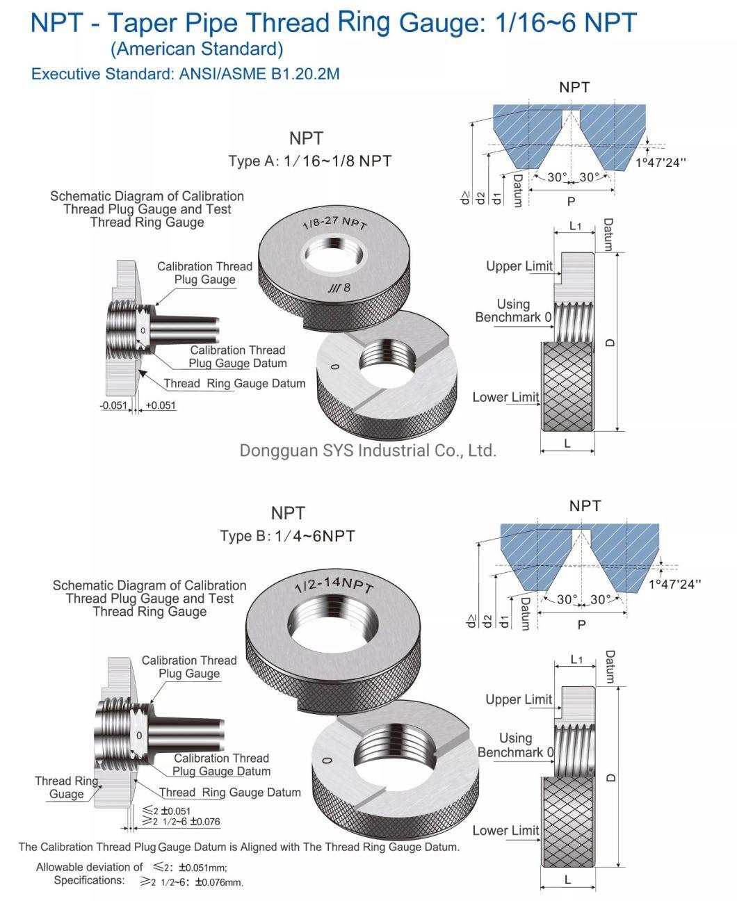 Taper NPT 60 Degree Un Thread Plug Ring Gauge