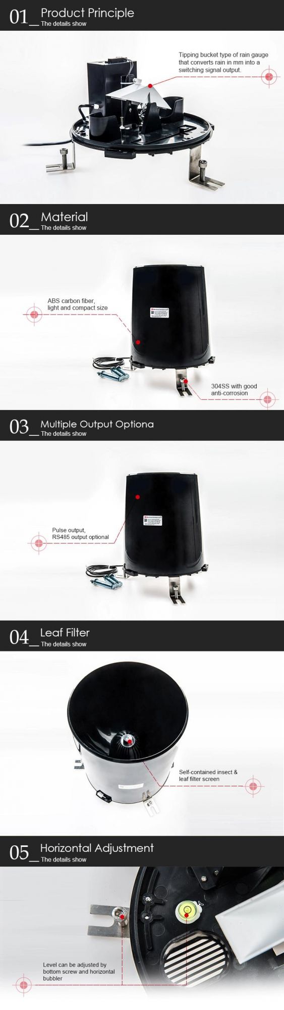 Precipitation Tank Sensor Pluviometer Tipping Bucket Rain for Weather Station