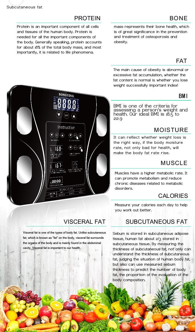 High Precision Personal Portable 8 Electrode Glass Platform Smart Weighing Electronic Weight Analyzer Body Fat Scale