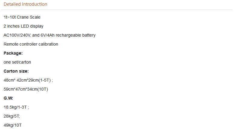 LED Industrial Weighing Crane Scale with Rechargeable Battery Remote Controller Calibration 1t~10t