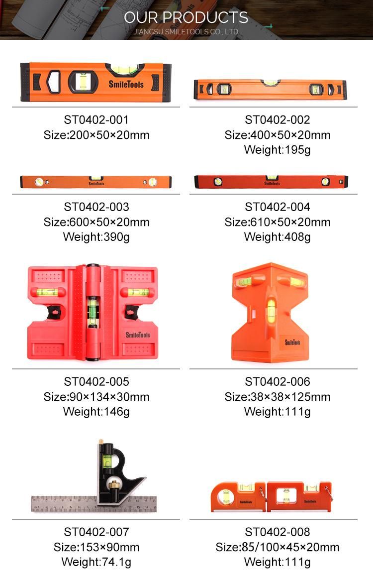 8 Inch Small Spirit Level with One Diction Pin Two Vials Magnetic Torpedo Spirit Bubble Level