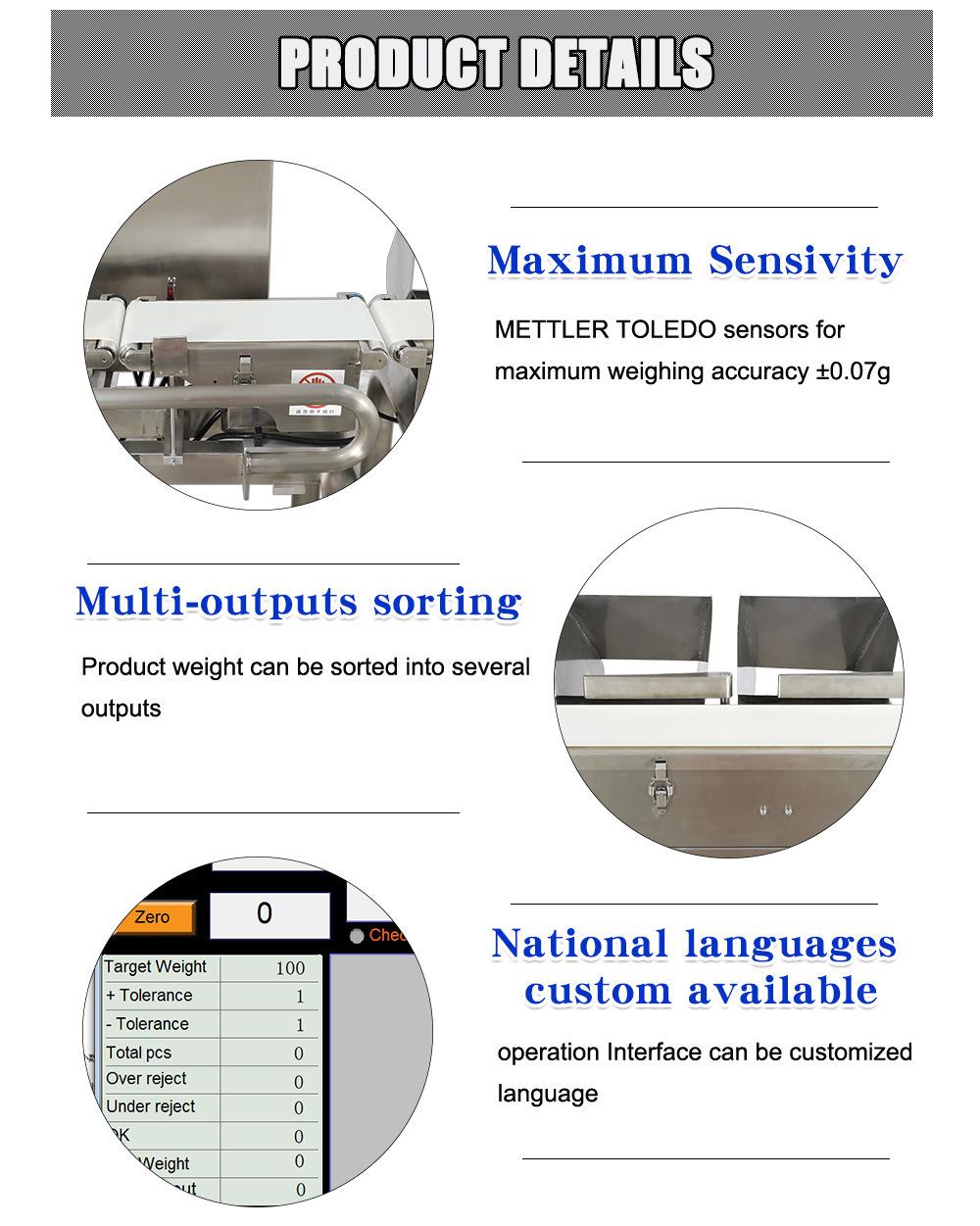 High Precision Automatic Weighing Scale Checkweigher for Food Industry and Food Industry / Check Weigher