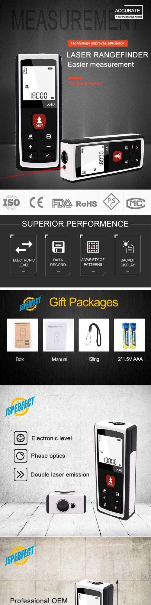 Distance Measurer Digital Laser Distance Meter Tester 60m