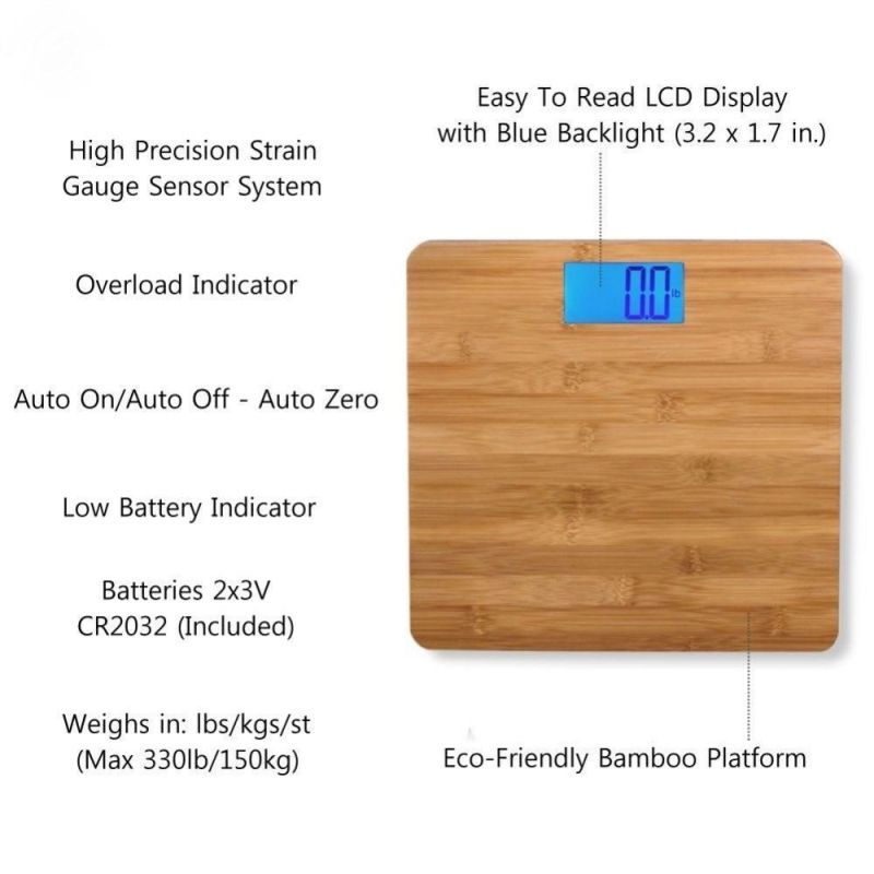 Eco-Friendly High Accuracy 180kg Smart Personal Electronic Digital Body Bamboo Bathroom Weight Scale