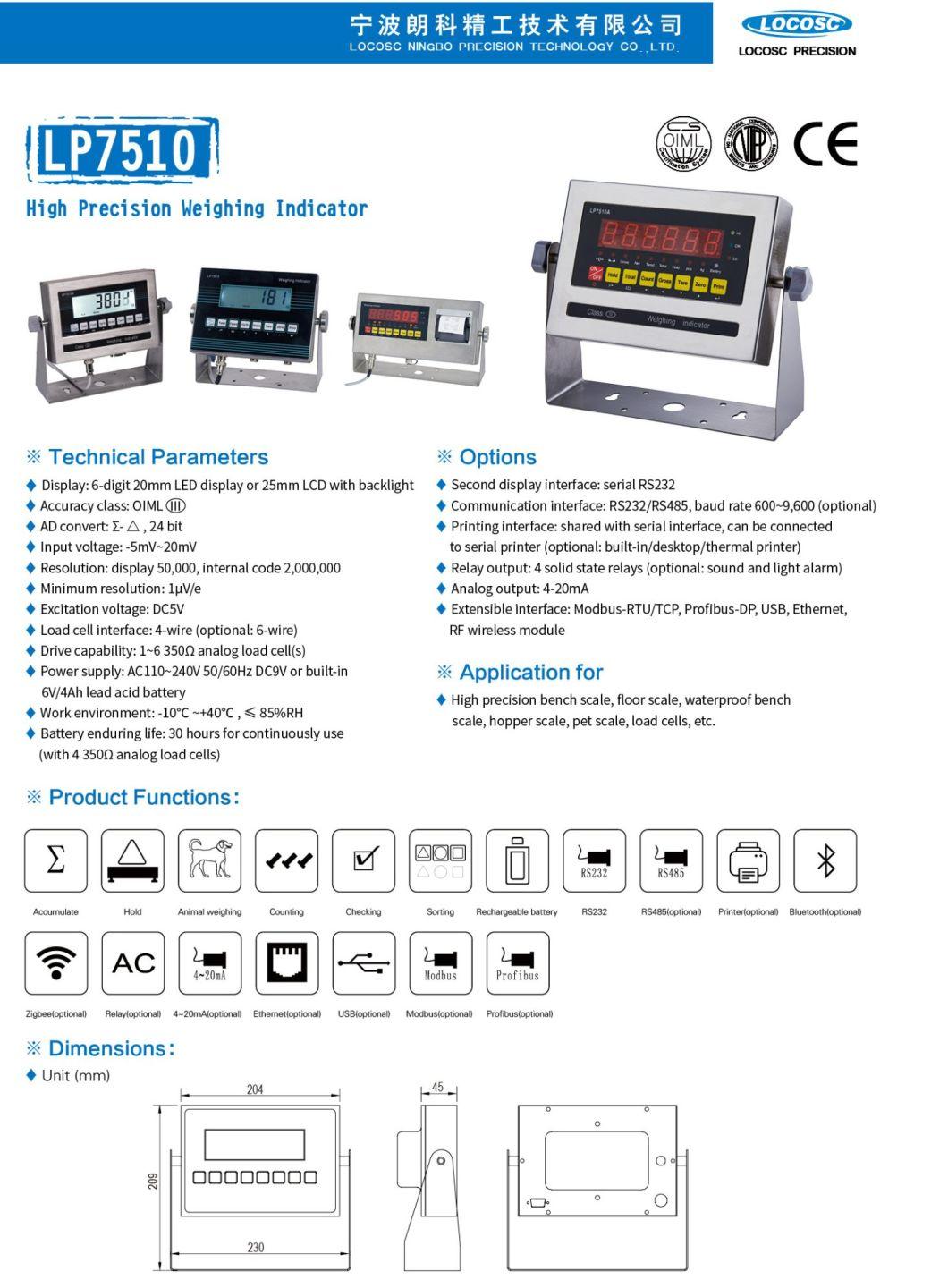 OIML Approved Weight Load Scale LED LCD Waterproof Digital Weighing Indicator with Printer