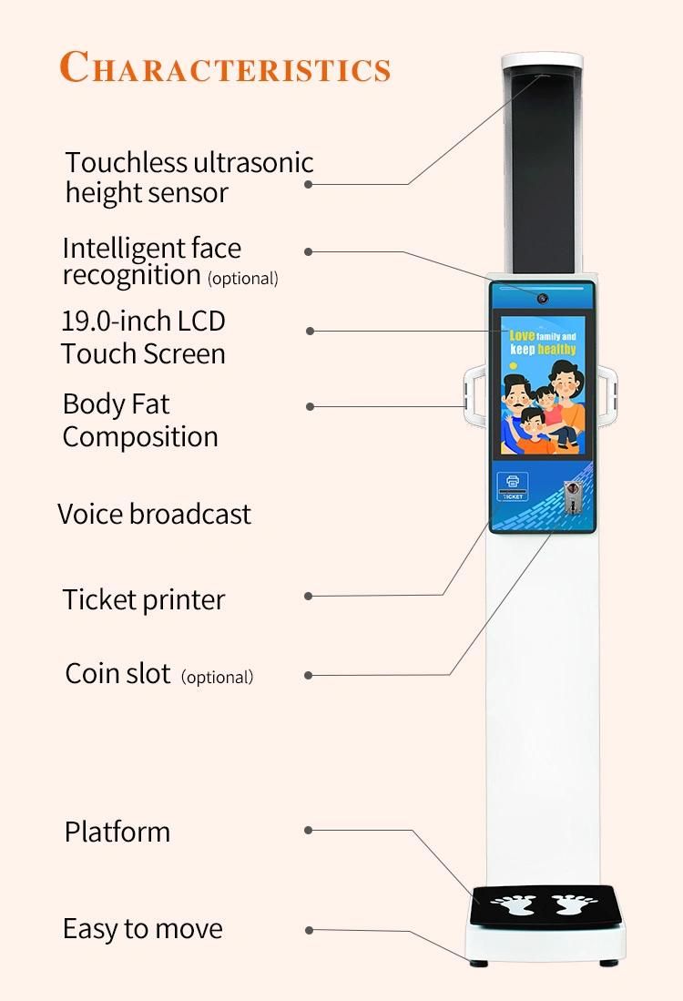 Coin Operated Height and Weight Body Composition Scale with 19 Inch Touch Screen