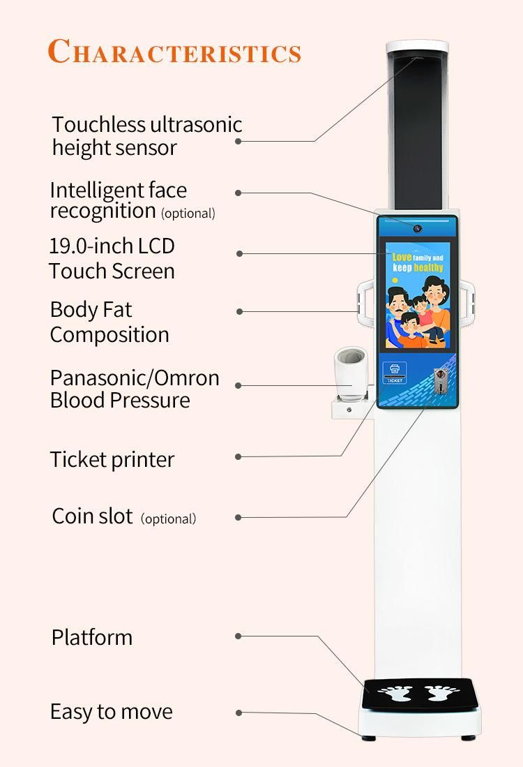 Coin Operated Height Weight Multi-Function Intelligent Health Kiosk