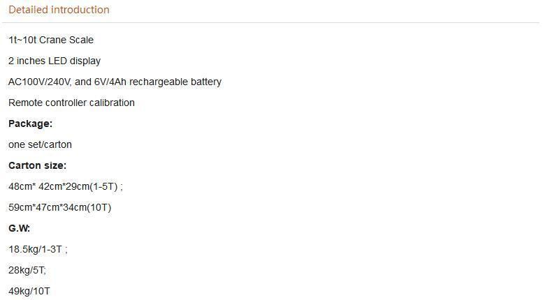 LED Industrial Weighing Crane Scale with Rechargeable Battery Remote Controller Calibration 1t~10t