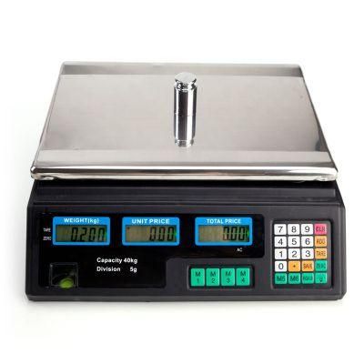 40kg Digital Price Computing Scale Electronic Weighing Scale with Stainless Steel Button