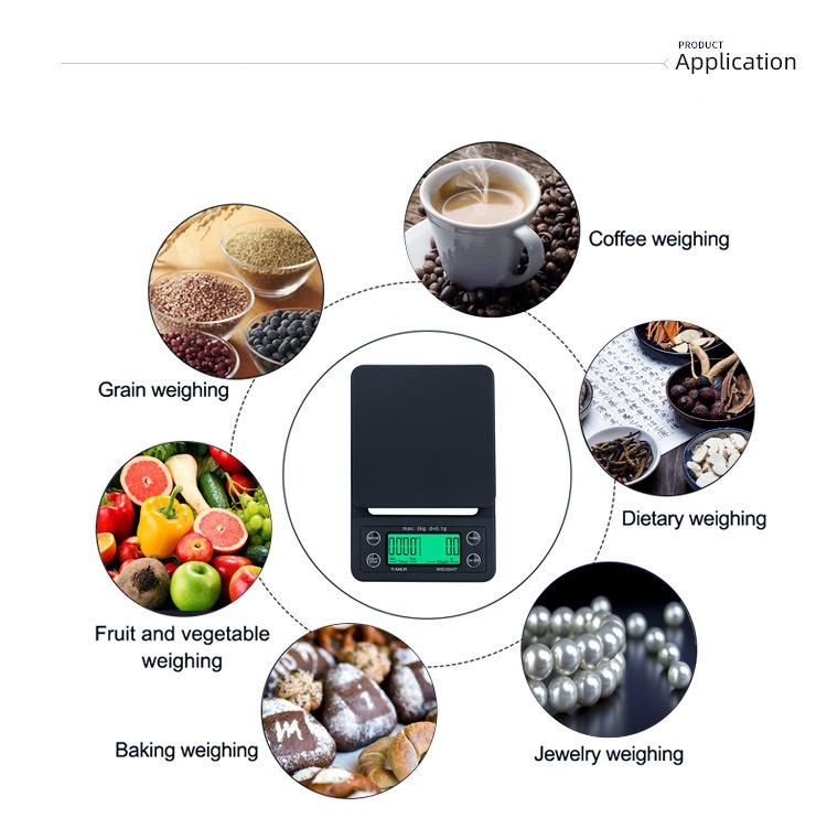 3kg/0.1g Electronic Digital Kitchen Coffee Scale with USB Charging Cable