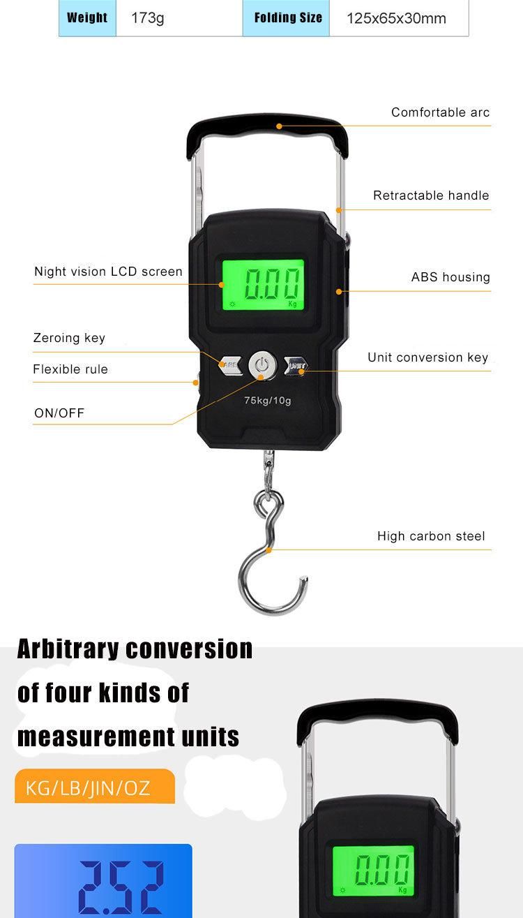 Weiheng 75kg Mini China Electronic Portable Luggage Hanging Scale with Ruler