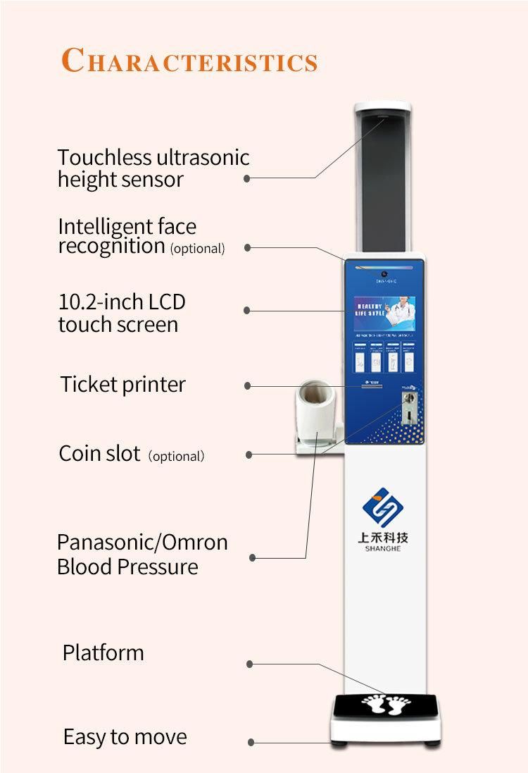 Blood Pressure Height Weight Machine BMI Body Scale Balance Sh-V8