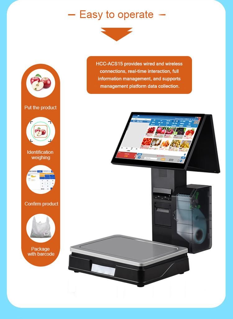 15.6inch Touch Screen Electronic Weighing Scales with 58mm Thermal Printer for Fruit Shop (HCC-ACS15)