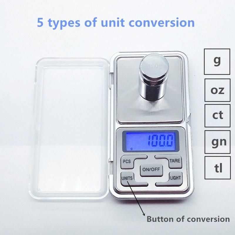 Mini Digital 100/200/300/500g 0.01/0.1g High Accuracy Back Light Electric Pocket Scale for Jewelry Gram Weight Kitchen Scale (BRS-PS03)