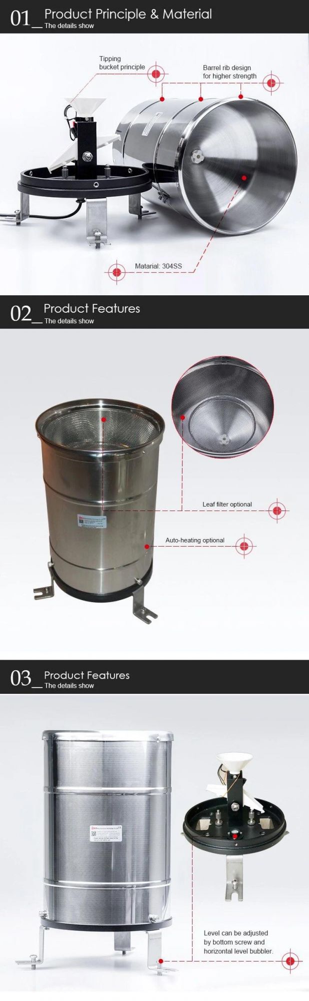 Rika Rk400-01 Digital Metal Tipping Bucket Rain Gauges Rainfall Meter Detectors Sensor RS485