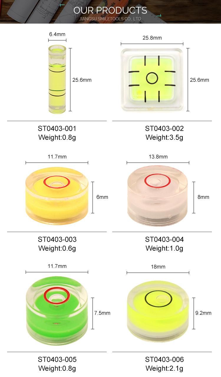 High Accuracy Cuboid PMMA Mini Spirit Level Bubble for Measuring Tool