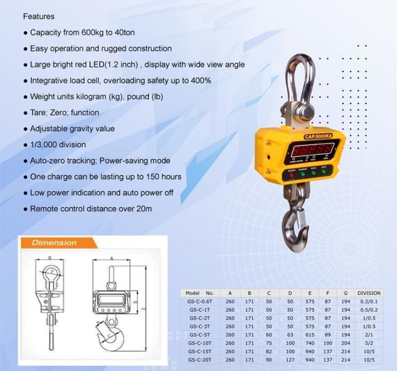 Industrial Crane Scale 5t with Extra LED Display