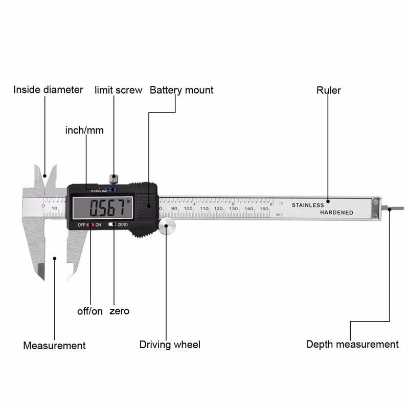 High Quality Popular Inch Metric 6" 150mm Digital Caliper 75/100/150/200/300mm