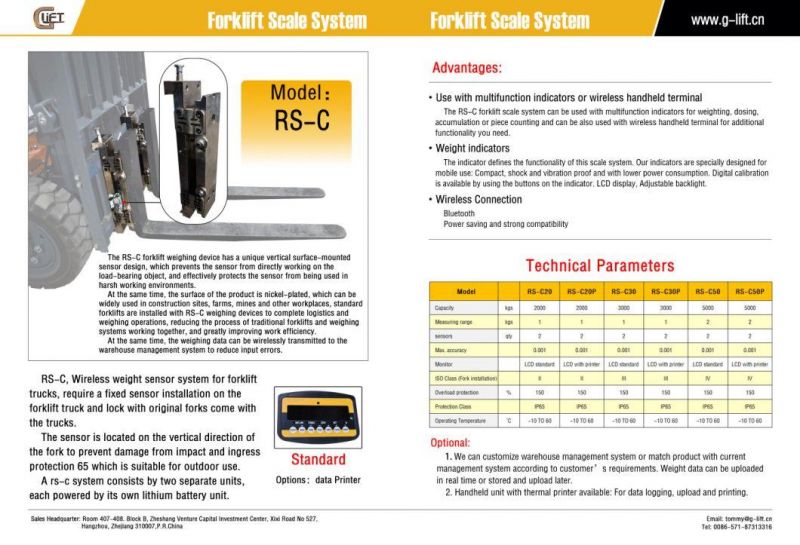 Forklift Scale System 2ton 3ton 5ton Fork Weighing Device Wireless Scale Bluetooth Data with Printing Function (RS-C)